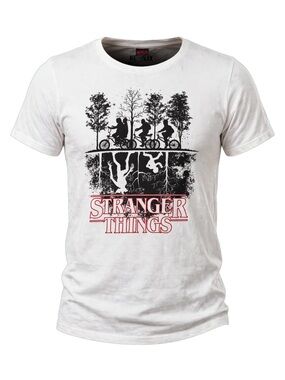 Stranger Things White Tee Upside Down Bikes Graphic - Netflix Official